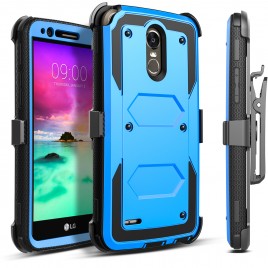 LG Stylo 3 Case, LG Stylo 3 Plus Case, [SUPER GUARD] Dual Layer Hybrid Protective Cover With [Built-in Screen Protector] Holster Locking Belt Clip +Circlemalls Stylus Touch Screen Pen (Blue)